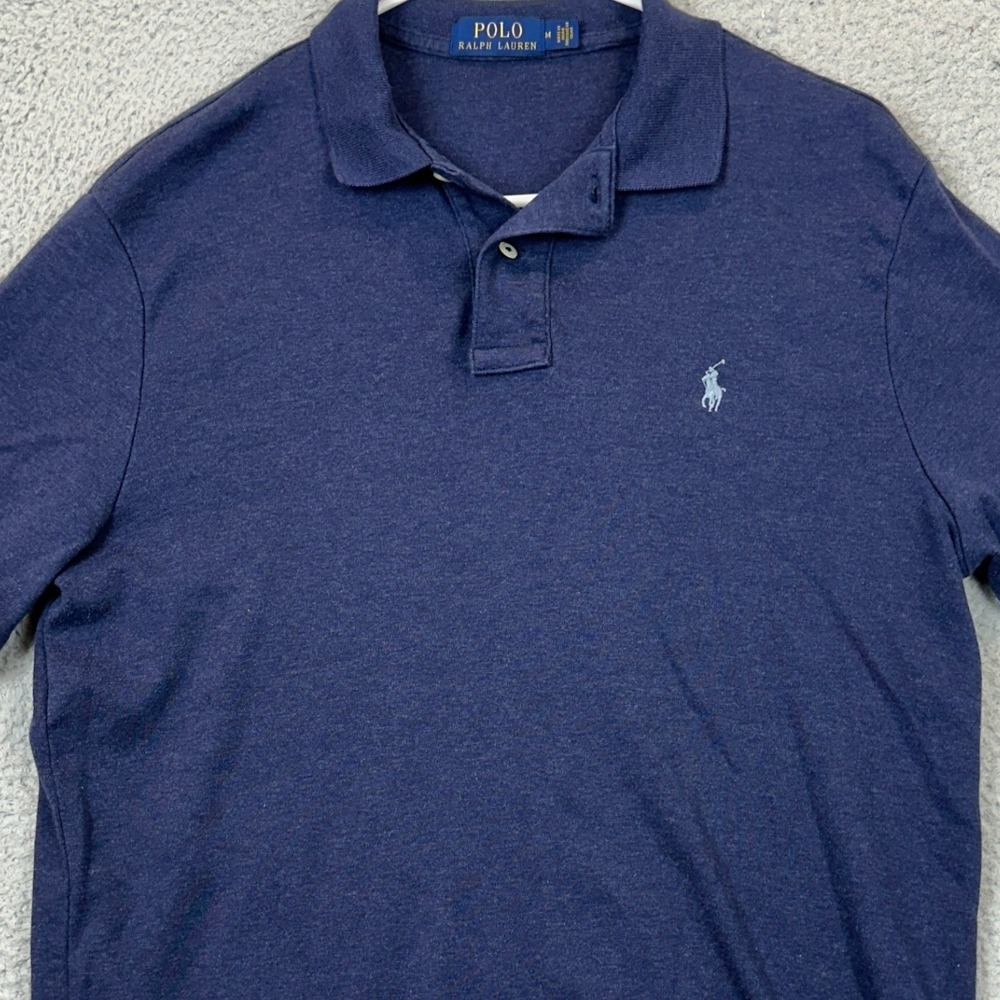 Polo Ralph Lauren Polo Shirt Mens Medium Blue Rugby Short Sleeve Pony Logo EUC